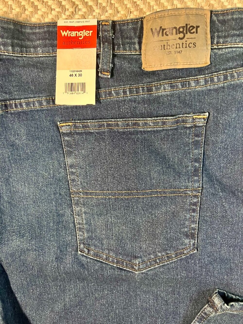 NWT Wrangler Authentics Men’s Straight Fit Jeans Dark Wash Denim 46x30 Plus Size
